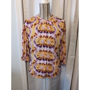 Elie by Tahari Women's Colorful Modal Button Up Blouse 3/4 Sleeves  Size...